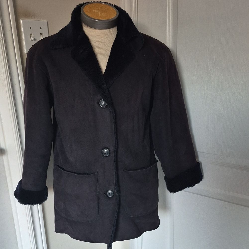 Chic Black Faux Suede Teddy Jacket for Women